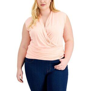 INC International Concepts Plus Size 2X Sleeveless Surplice Top Peach New